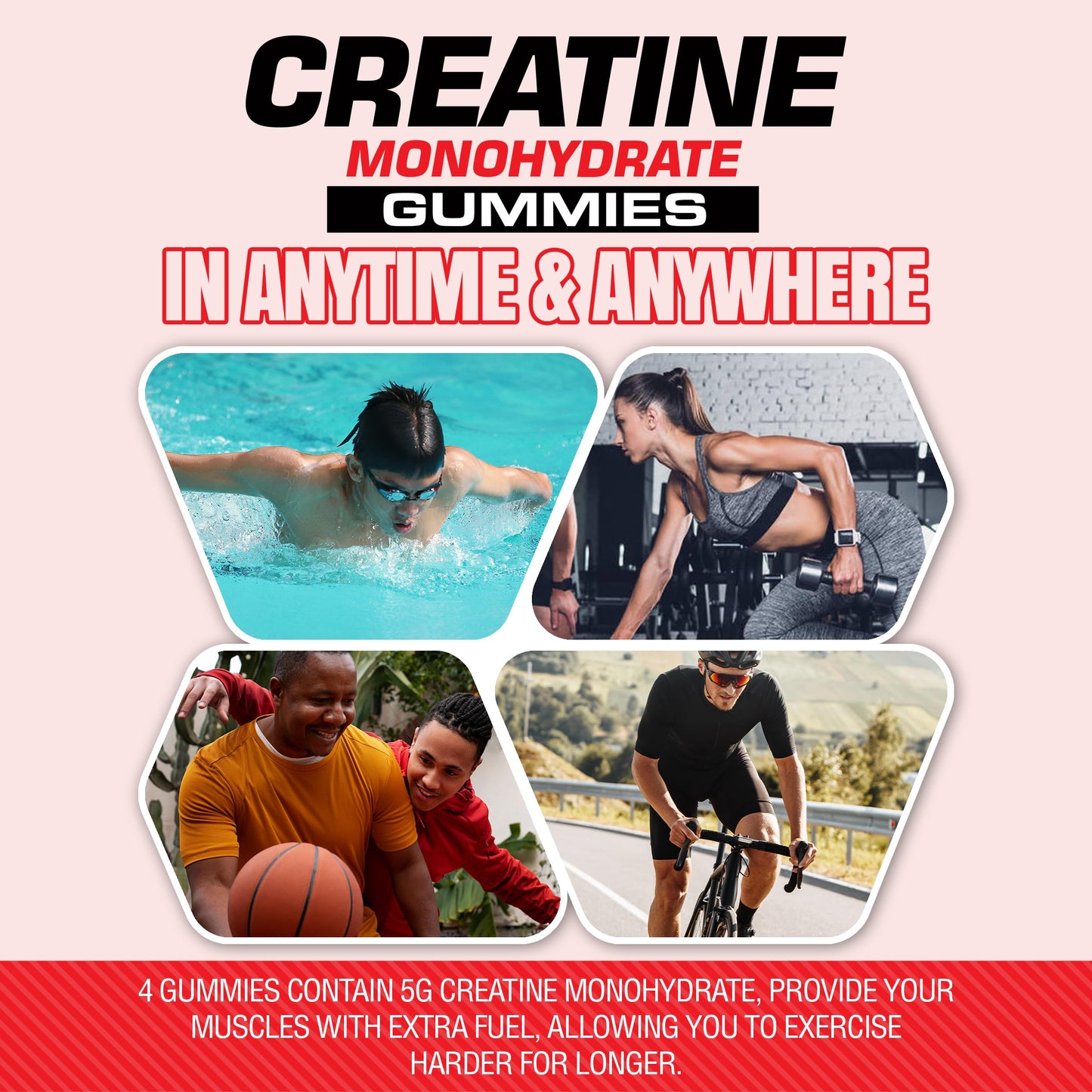 BOSSKO Creatine Monohydrate Gummies 9g – 120 Count, Vegan & Non-GMO