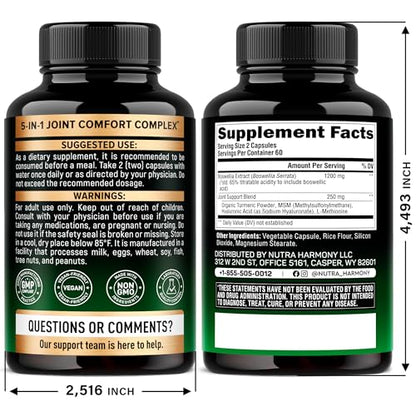 Boswellia 1200mg - 65% Boswellic Acid | Joint Health & Mobility | Turmeric, MSM & Hyaluronic Acid | Made in USA - 120 Capsules
