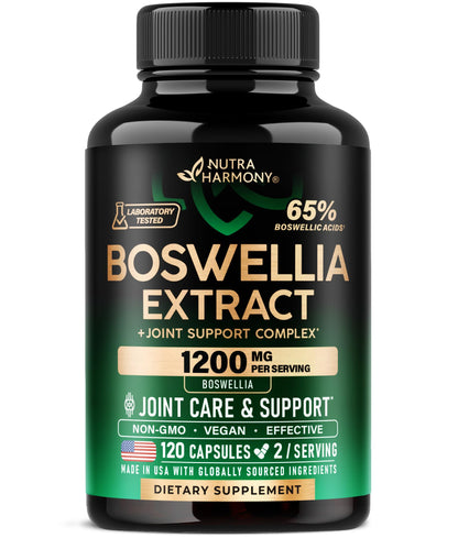 Boswellia 1200mg - 65% Boswellic Acid | Joint Health & Mobility | Turmeric, MSM & Hyaluronic Acid | Made in USA - 120 Capsules