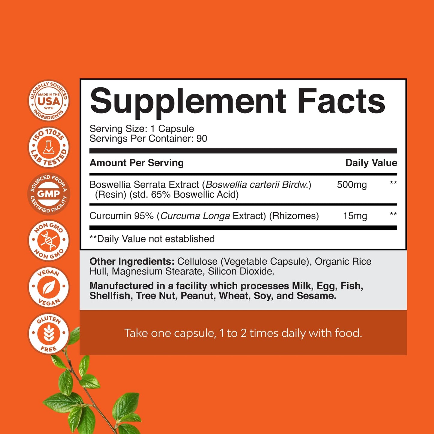 Boswellia Turmeric Capsules 500 mg – Joint & Immune Support | 90 Count