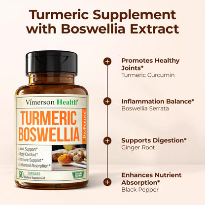 Turmeric Curcumin with Boswellia & Ginger – 95% Curcuminoids, Black Pepper | 60 Capsules