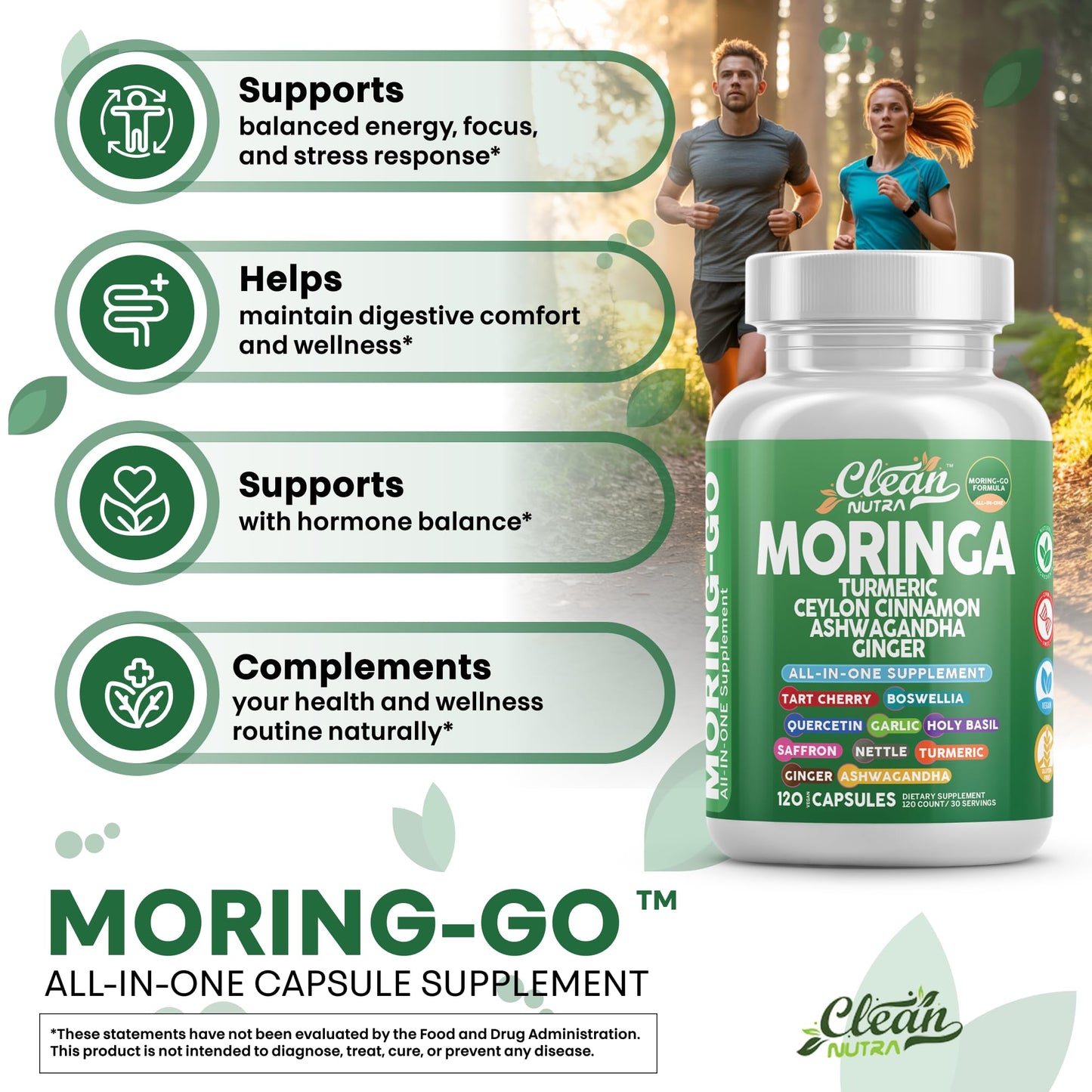 Moringa Powder Capsules + Turmeric Moringa Leaf – Clean Nutra Moring-Go