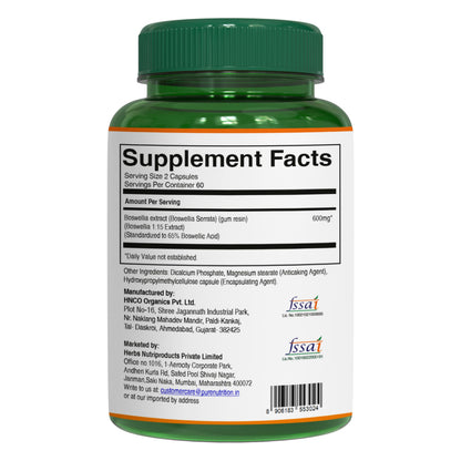 Pure Nutrition Boswellia Serrata 15:1 Extract 600mg - 120 Caps | 65% Boswellic Acids | Non-GMO