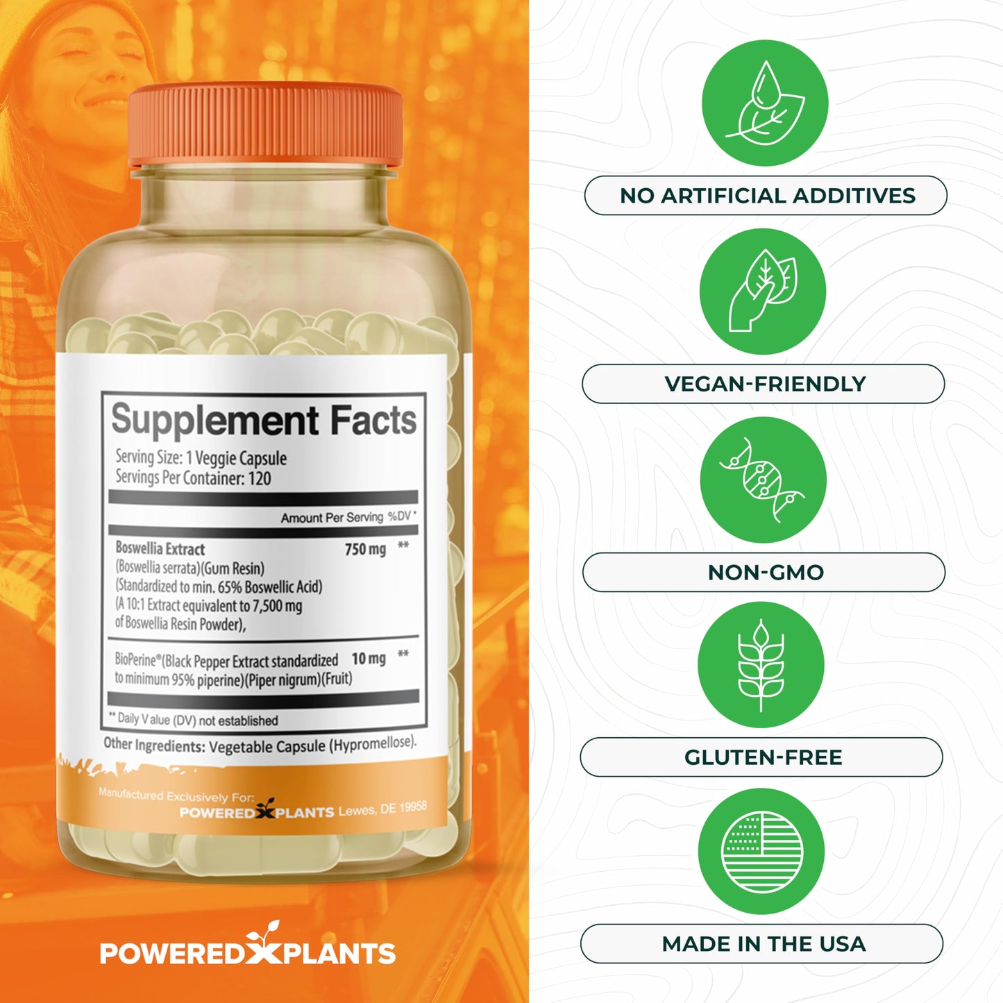 Boswellia Serrata Extract Joint Support – Powered by Plants | 65% Boswellic Acids + BioPerine | 120 Vegan Capsules