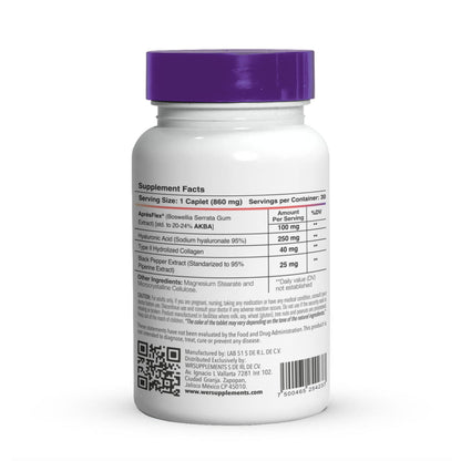 Boswellia Serrata AprèsFlex Advanced Joint Support – 30 Capsules (860 mg) | Hyaluronic Acid, Type II Collagen & Piperine