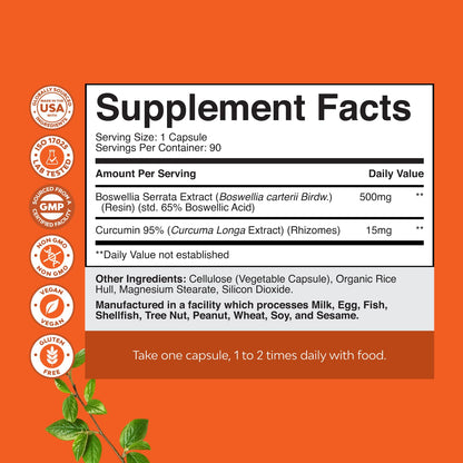 Boswellia + Turmeric Capsules 500 mg – Joint & Immune Health Support (90 Count, 3-Pack)