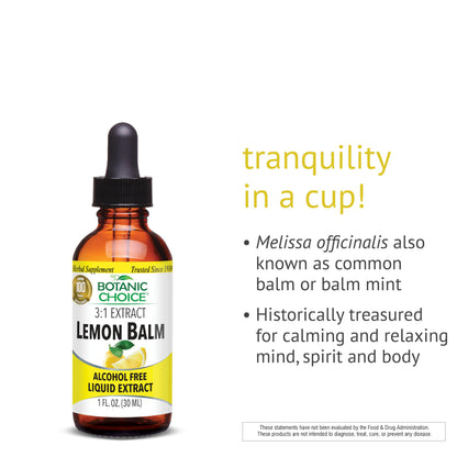 Botanic Choice Lemon Balm Liquid Extract - Alcohol Free & Gluten Free | 1 oz