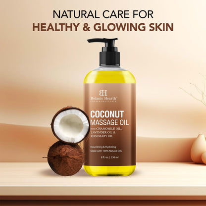 Botanic Hearth Coconut Massage Oil - Ultra Glide Formula | All Skin Types | 8 Fl Oz