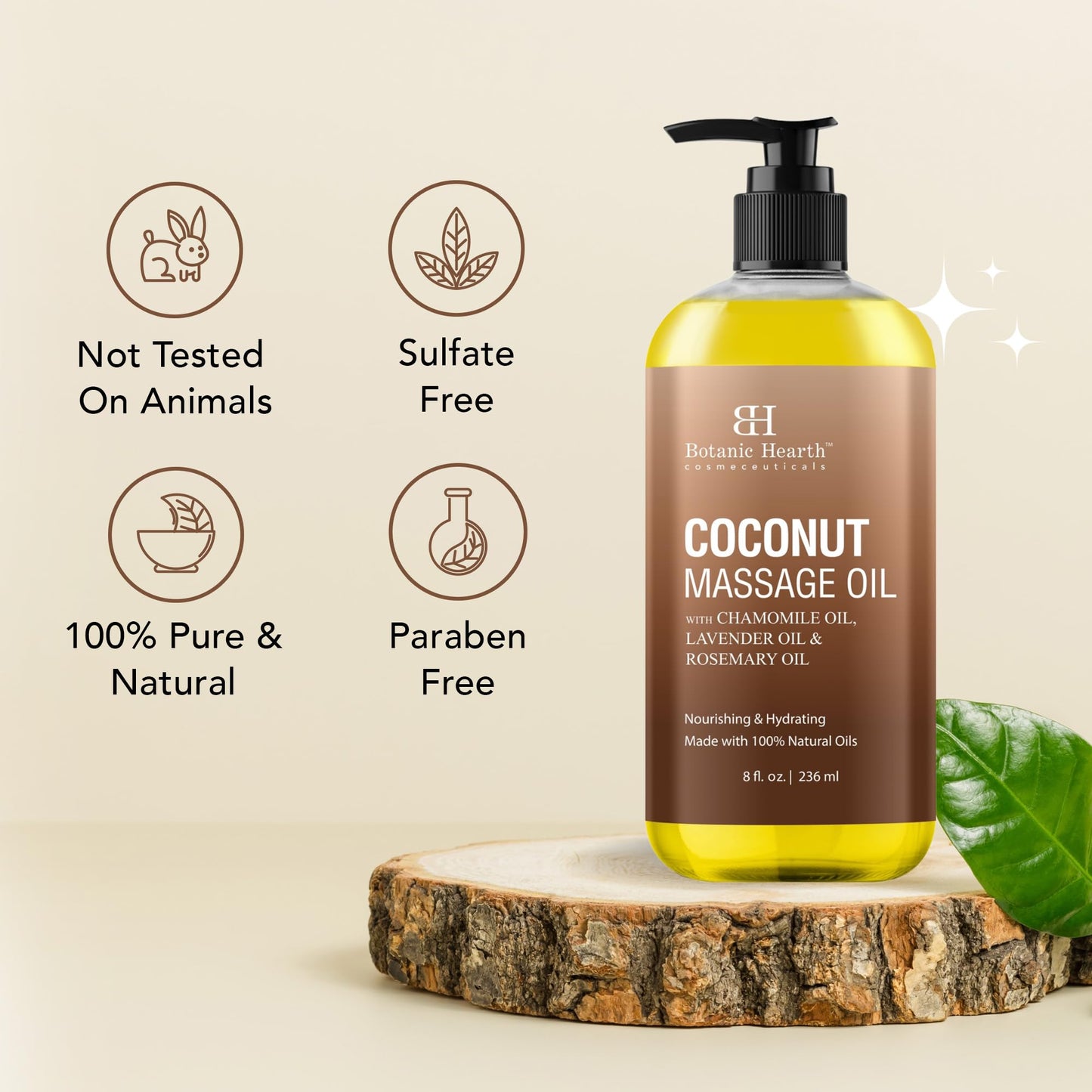 Botanic Hearth Coconut Massage Oil - Ultra Glide Formula | All Skin Types | 8 Fl Oz