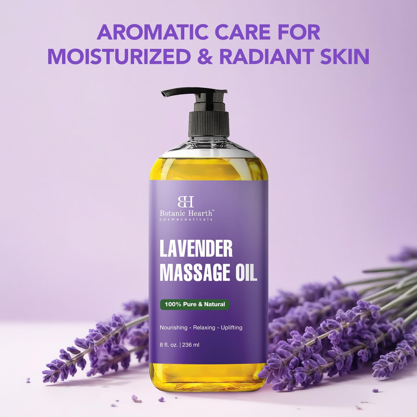 Lavender Massage Oil with Pure Lavender – Botanic Hearth (8 oz) Unscented, Quick Absorption