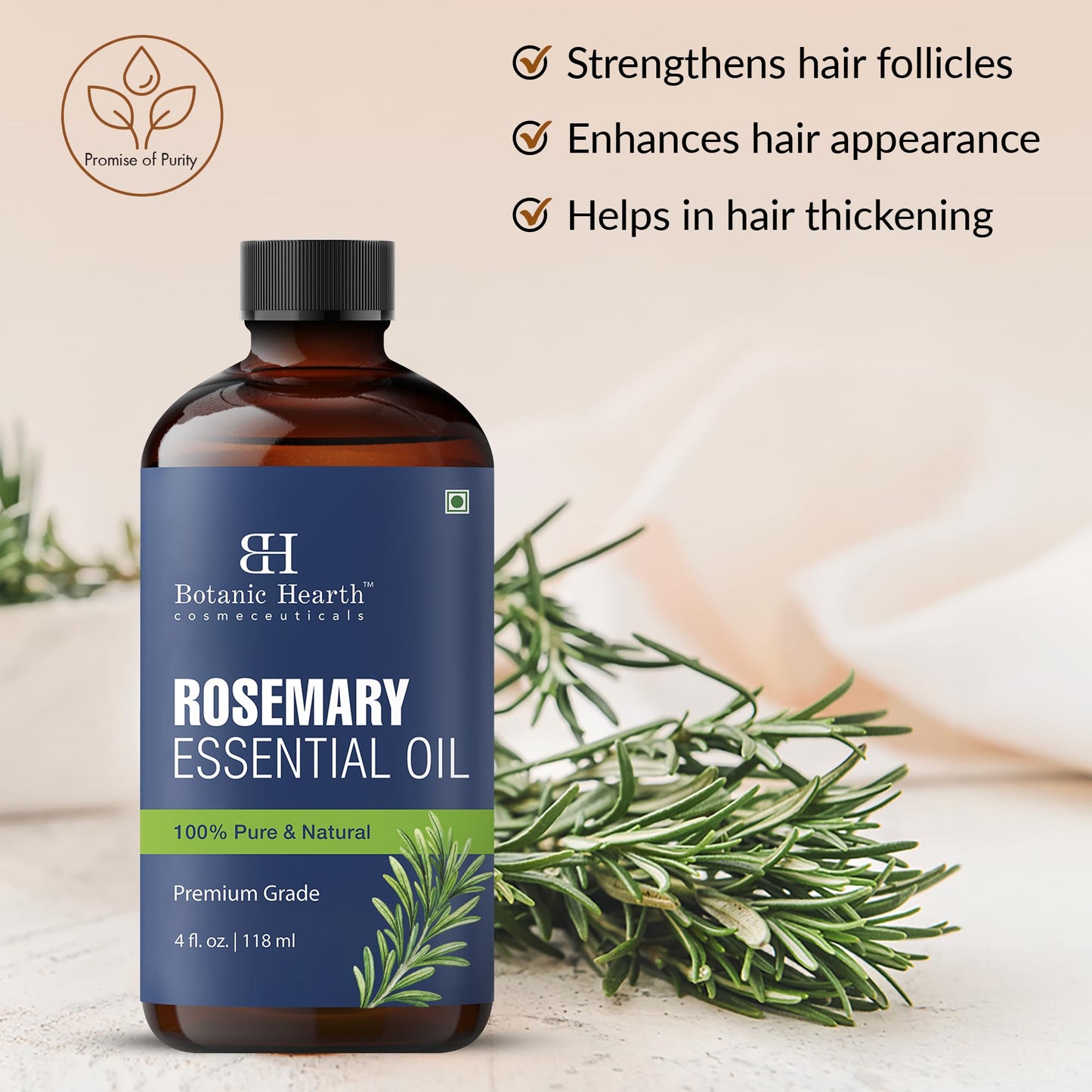 Botanic Hearth Rosemary Oil 4 Oz – 100% Pure & Natural Essential Oil for Hair, Skin & Aromatherapy