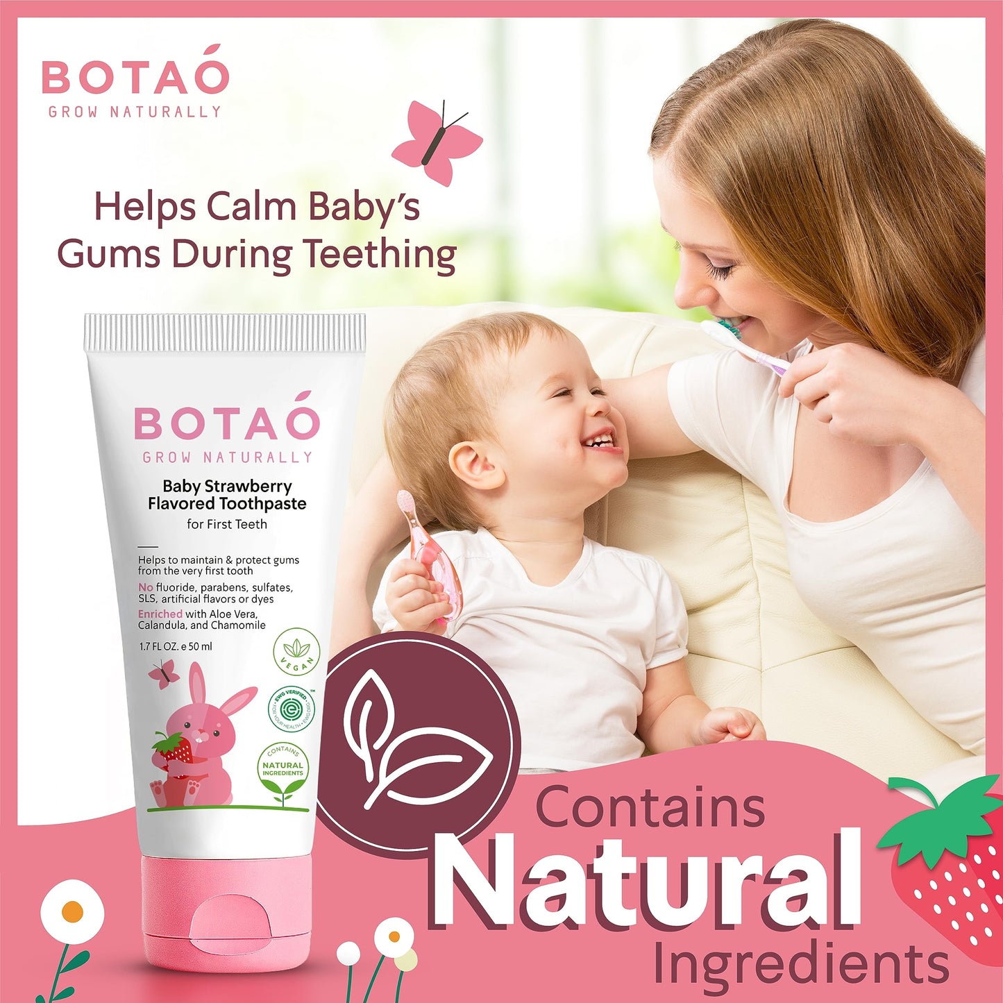 BOTAO Fluoride Free Strawberry Toothpaste for Toddlers – EWG Verified