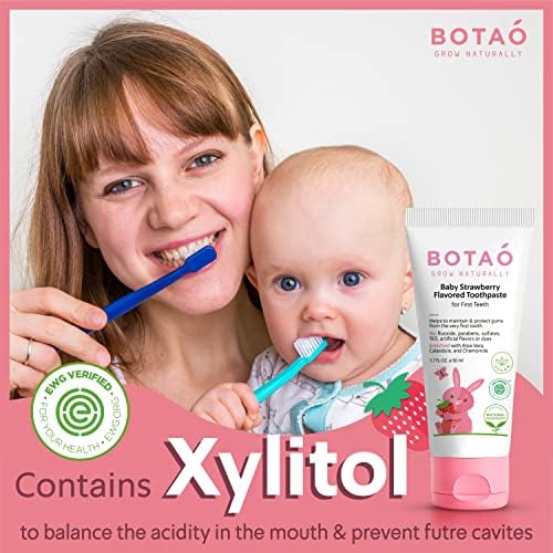BOTAO Fluoride Free Baby Toothpaste | Natural Toddler Toothpaste | Strawberry Flavored - Training Toothpaste for Toddlers | EWG Verified, Vegan, SLS Free, Safe to Swallow, Aloe Vera (3 Pack)