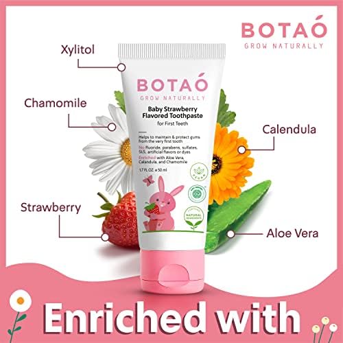BOTAO Fluoride Free Baby Toothpaste | Natural Toddler Toothpaste | Strawberry Flavored - Training Toothpaste for Toddlers | EWG Verified, Vegan, SLS Free, Safe to Swallow, Aloe Vera (3 Pack)