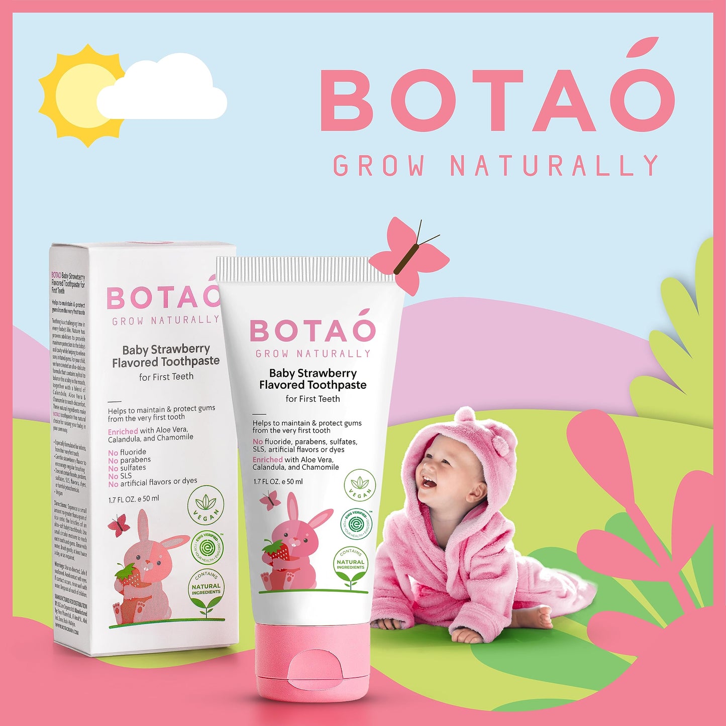BOTAO Fluoride Free Strawberry Toothpaste for Toddlers – EWG Verified