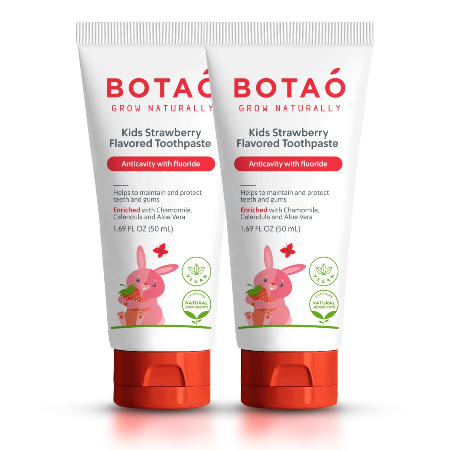 BOTAO Kids Toothpaste | Natural Strawberry Flavor | Anticavity Fluoride (2 Pack) | EWG Verified, Vegan, SLS Free