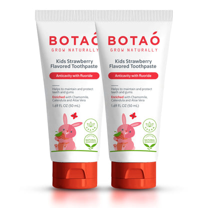 BOTAO Kids Toothpaste | Natural Strawberry Flavor | Anticavity Fluoride (2 Pack) | EWG Verified, Vegan, SLS Free