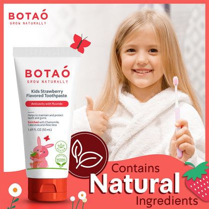 BOTAO Kids Toothpaste | Natural Strawberry Flavor | Anticavity Fluoride (2 Pack) | EWG Verified, Vegan, SLS Free