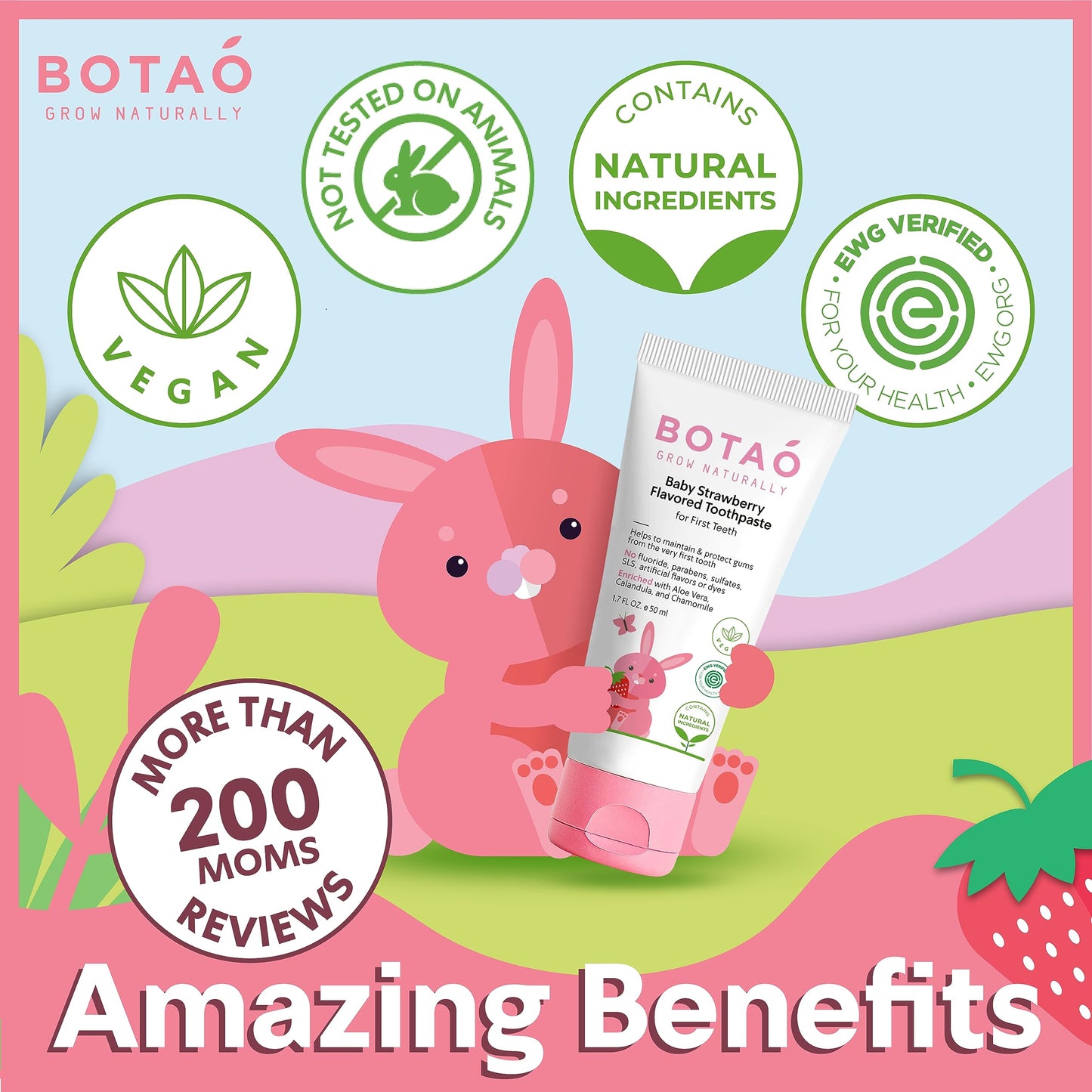 BOTAO Fluoride Free Strawberry Toothpaste for Toddlers – EWG Verified