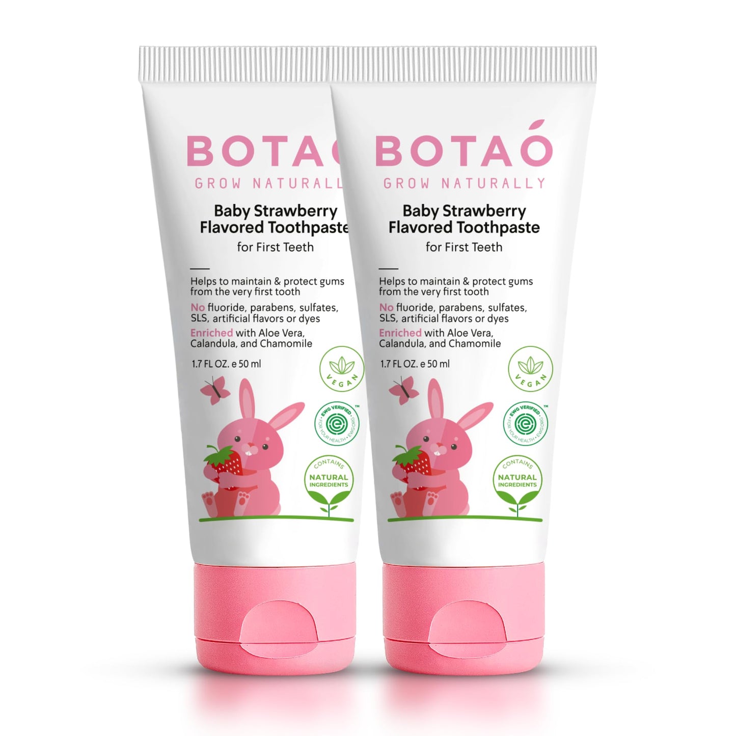 BOTAO Fluoride Free Toddler Toothpaste – Strawberry Flavor (2-Pack) | EWG Verified, Vegan