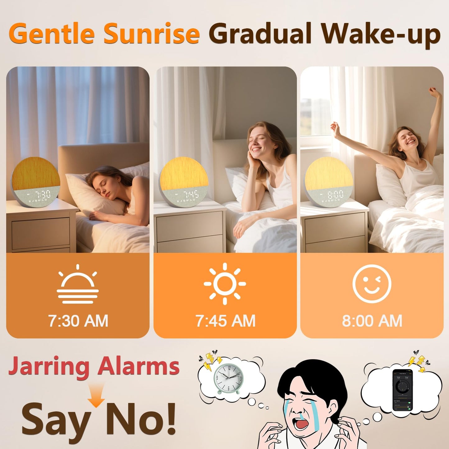 BOTDOYS Sunrise Alarm Clock for Heavy Sleepers | Gradual Sunrise, 30 Sleep Sounds, Bluetooth, Gray