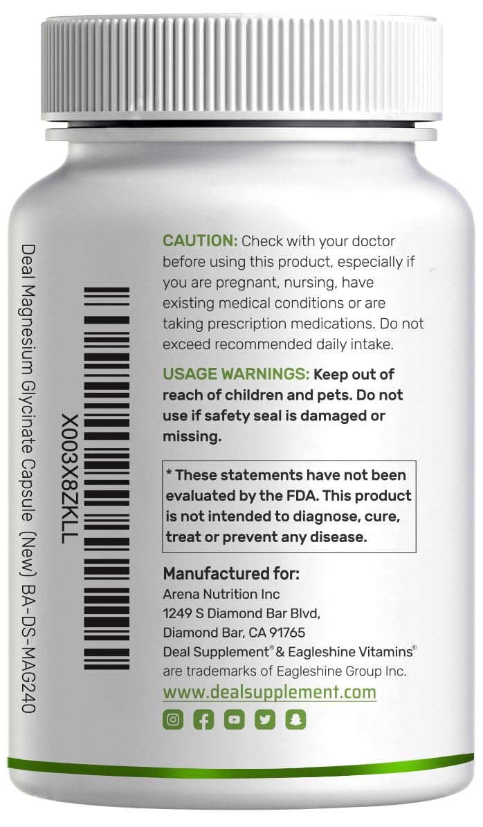 Max Strength Magnesium Glycinate 500mg | 240 Capsules | Chelated & Easy Absorption