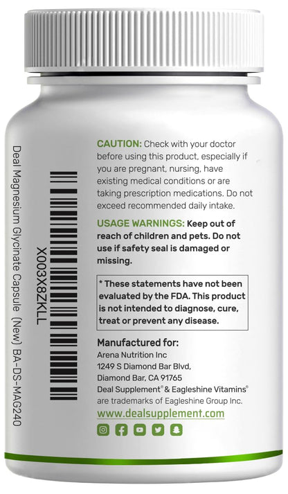 Max Strength Magnesium Glycinate 500mg | 240 Capsules | Chelated & Easy Absorption