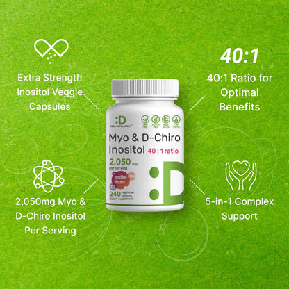 Myo-Inositol & D-Chiro Inositol for Women (40:1) – 2,050mg/serving | 240 Veggie Capsules | Non-GMO