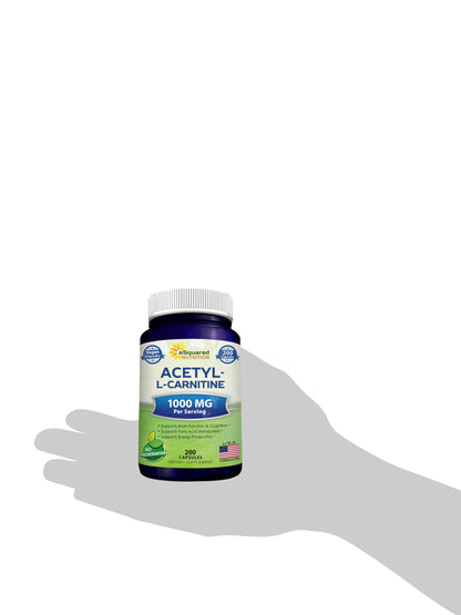 aSquared Nutrition Acetyl L-Carnitine 1000mg - 200 Veggie Capsules | High-Dose ALCAR for Energy & Brain Support