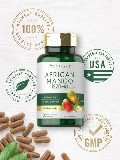 Carlyle African Mango 1220mg - 80 Caps | Green Tea Extract | Non-GMO, Gluten Free