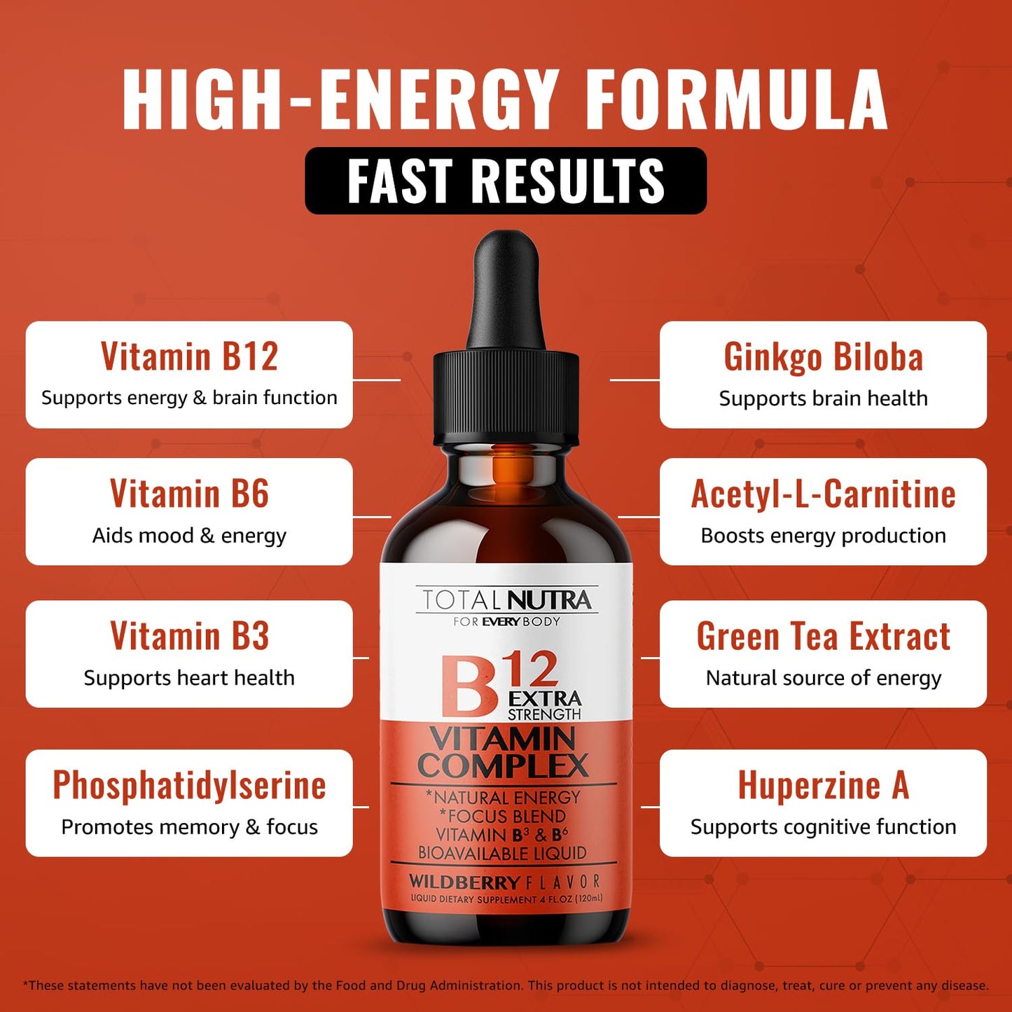 Extra Strength Liquid B12 Drops - Vegan, Non-GMO | B12/B6/B3 for Energy