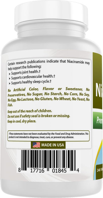 Best Naturals Niacinamide 500mg 240 Tablets (Suitable for Vegetarian) - Non-Flushing Form of Niacin (Vitamin B3)