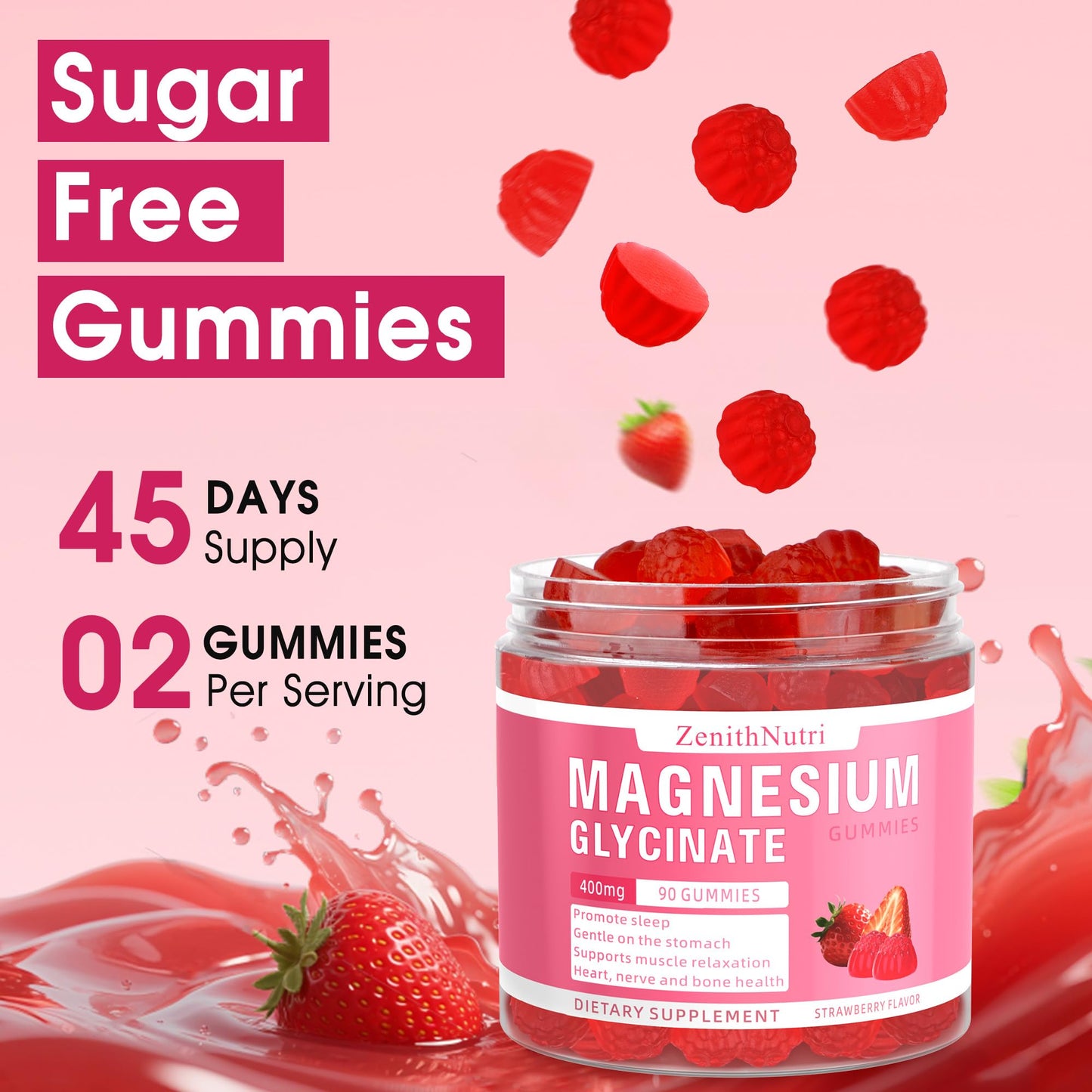 Magnesium Glycinate Gummies 400 mg with Ashwagandha – Sleep & Calm – 90 Count