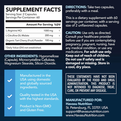 L-Arginine & L-Citrulline Capsules – Nitric Oxide Boost, 120 Count – Vegan