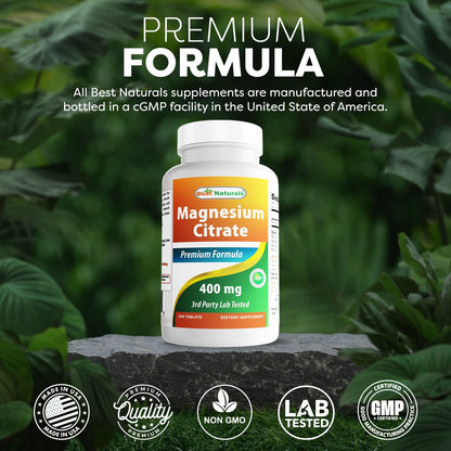 Best Naturals Magnesium Citrate 400 mg - 250 Tablets | Elemental 400 mg per 2 Tablets