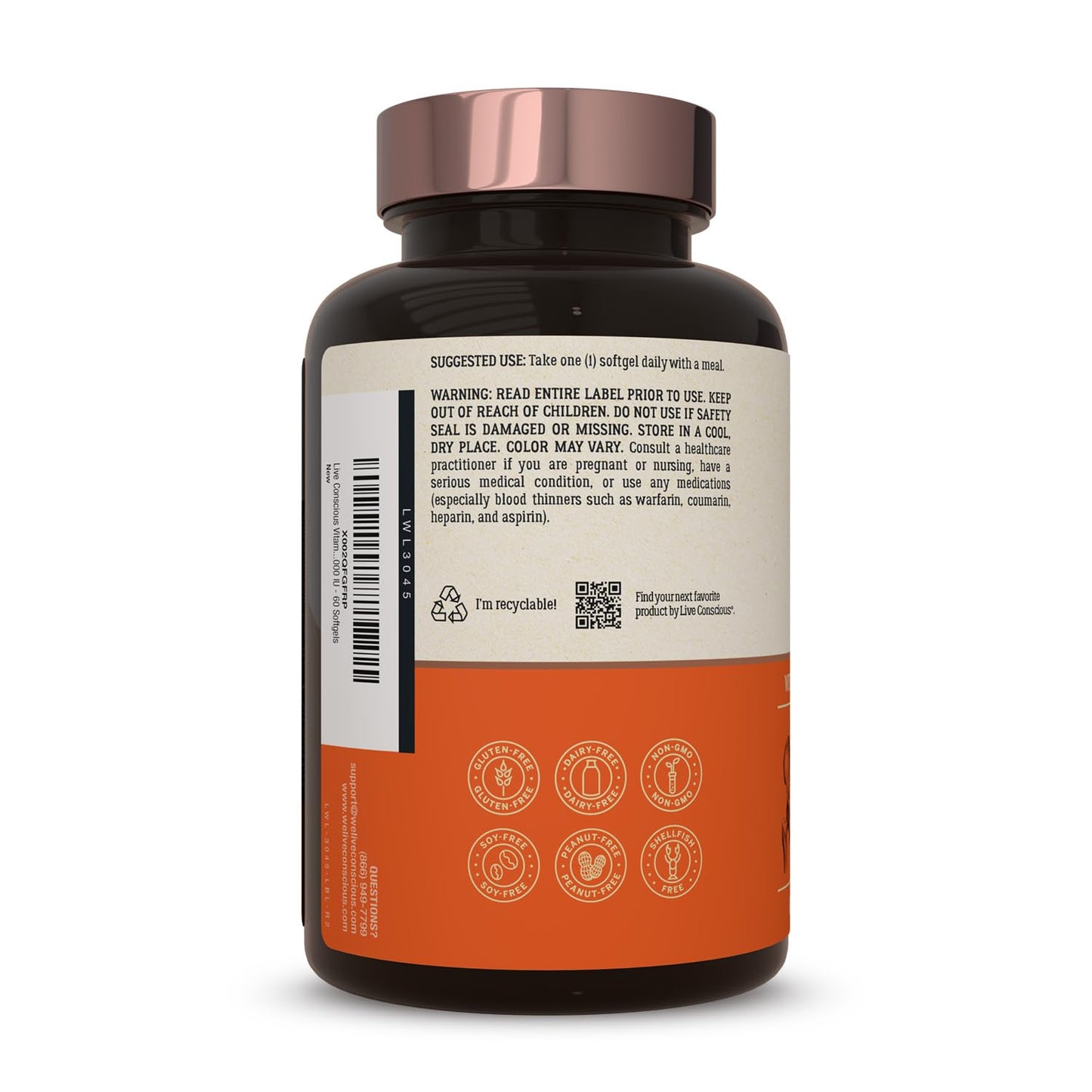 Live Conscious Vitamin K2 MK7 with D3 5000 IU - Bone & Heart Health Support | 60 Softgels