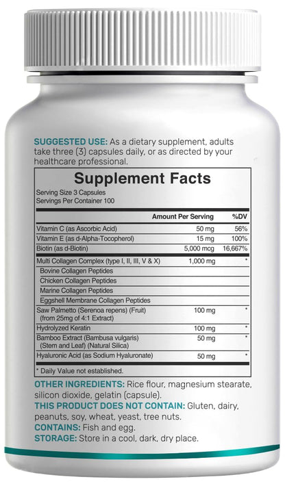 11-in-1 Multi Collagen Supplement – 300 Capsules w/ Vitamin C & Biotin