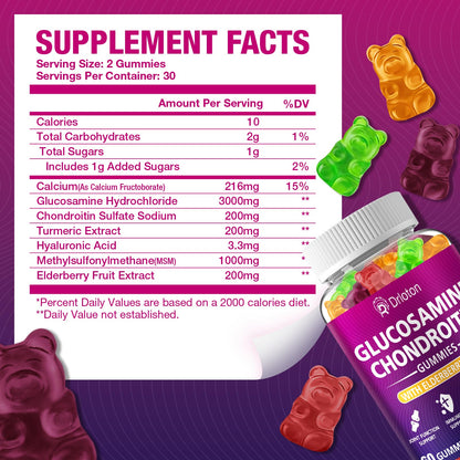 2-Pack 3000mg Glucosamine Chondroitin Gummies with MSM & Elderberry | Joint Health & Flexibility – 120 Gummies