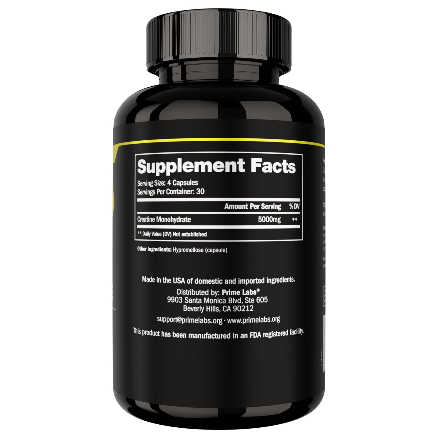 Prime Labs Creatine Monohydrate Capsules 5g - 120 Count | Muscle Growth, Recovery & Brain Function
