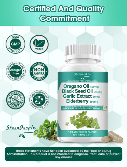 Organic Oregano Oil Capsules – 11-in-1 Immune & Digestive Support, 120 Ct