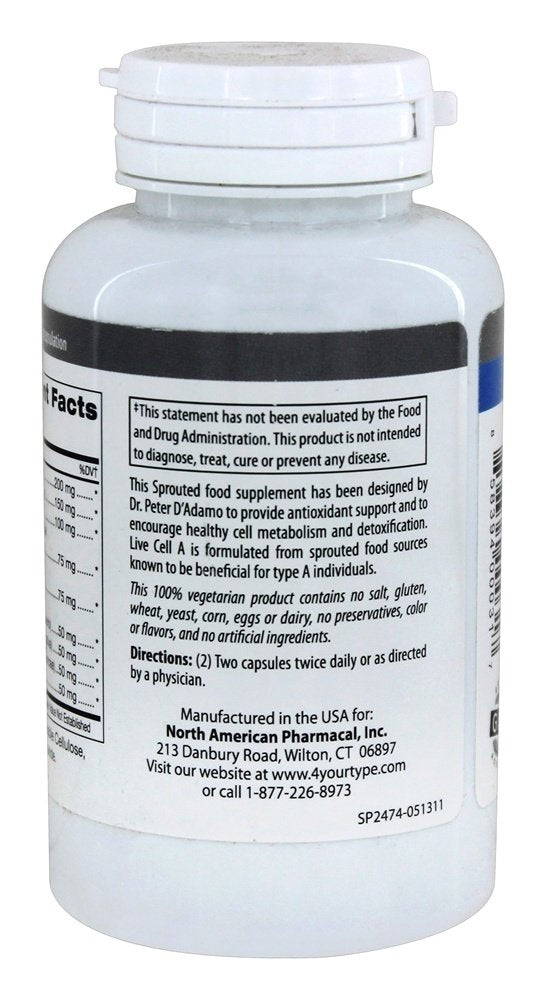 D'Adamo Personalized Nutrition - Live Cell A 90 vcaps | Sprouted Nutrition for Type A