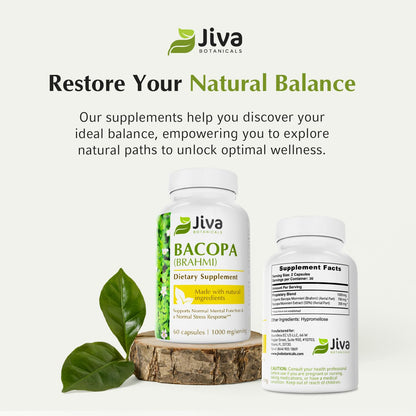 Jiva Botanicals Bacopa Monnieri 1000mg – Focus & Memory Support (60 Capsules)