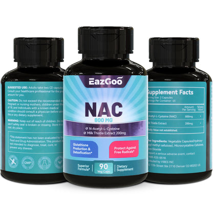 NAC 800mg + Milk Thistle 200mg Capsules – Antioxidant, 90 Count, Vegan