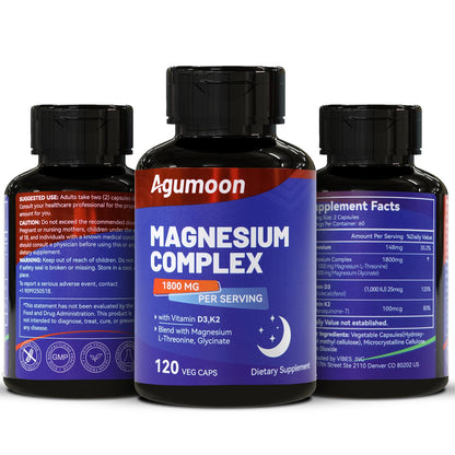 Magnesium Chelated Complex 1800mg with Vitamin D3 & K2 – L-Threonine & Glycinate, 120 Capsules