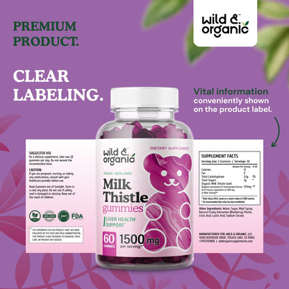 Wild & Organic Milk Thistle Gummies 1500mg | Liver Detox, Vegan & Non-GMO