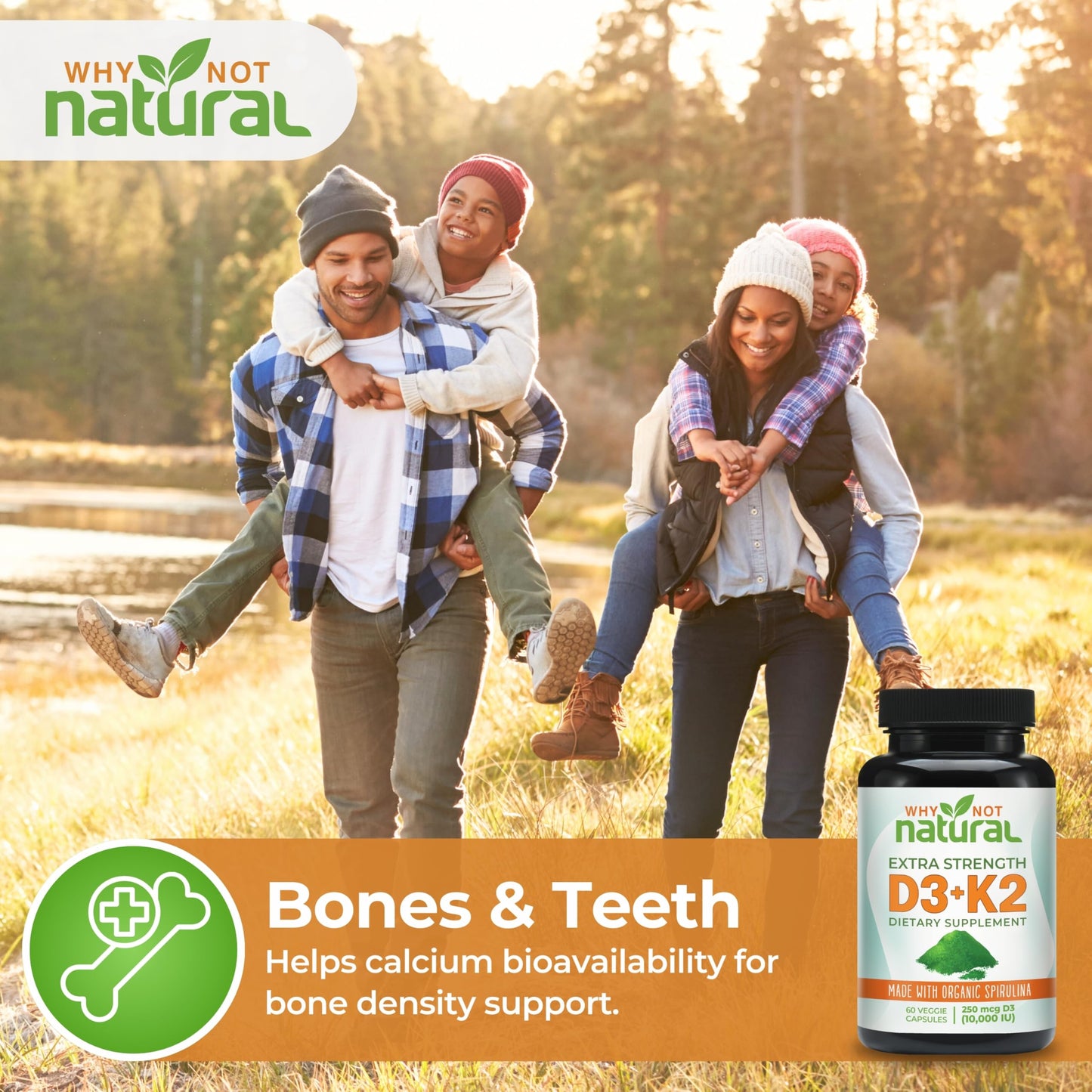 Vitamin D3 K2 (MK-7) with Organic Spirulina – 10,000 IU Veggie Capsules for Bone Health & Immunity