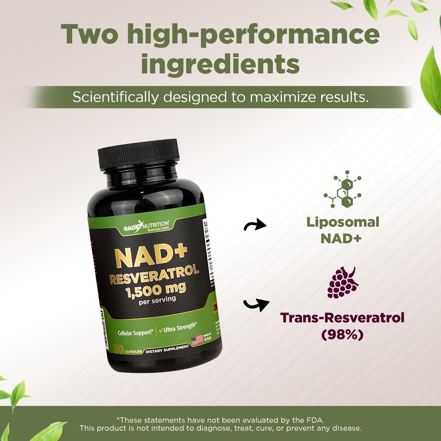 Gade Nutrition NAD+ with Resveratrol Supplement | Made in USA | Healthy Aging & Antioxidant