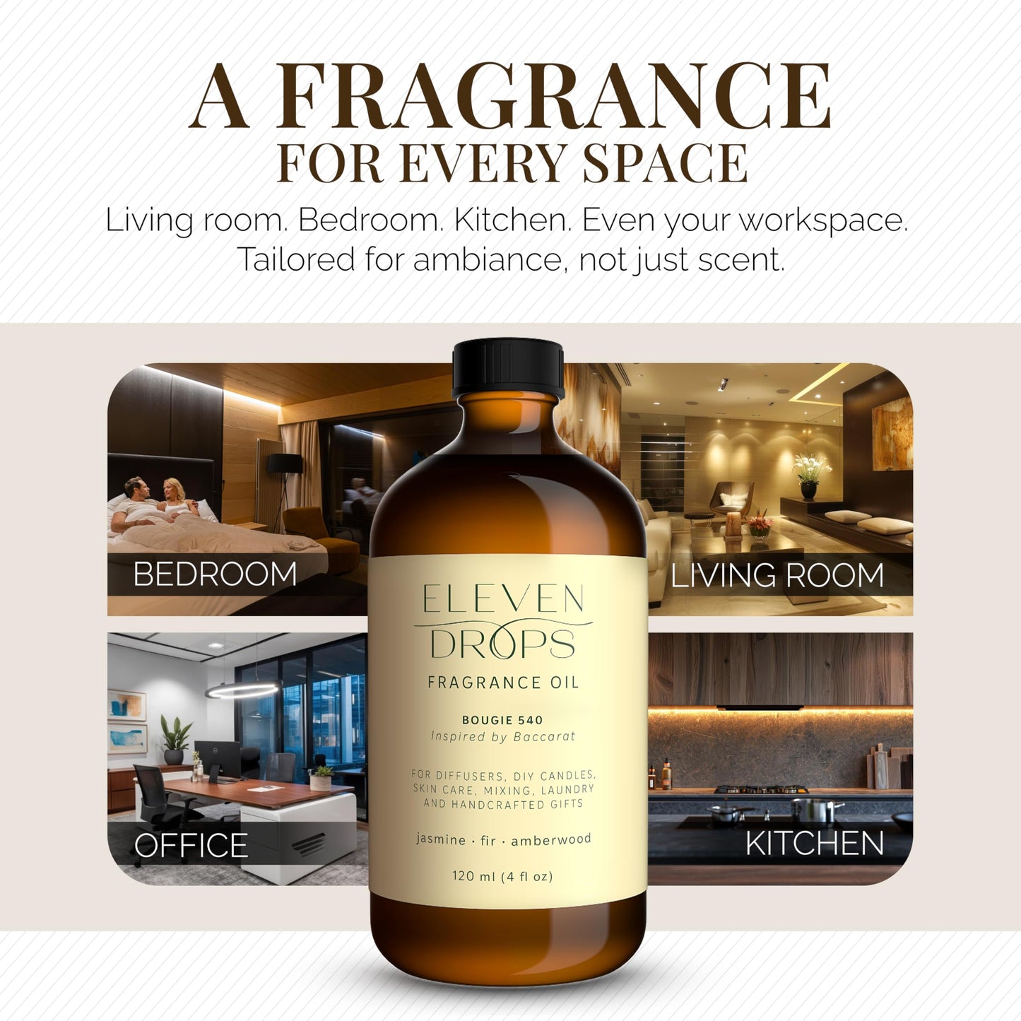 Bougie 540 Diffuser Oil – Amber & Jasmine (4 oz Glass Bottle) | Eleven Drops