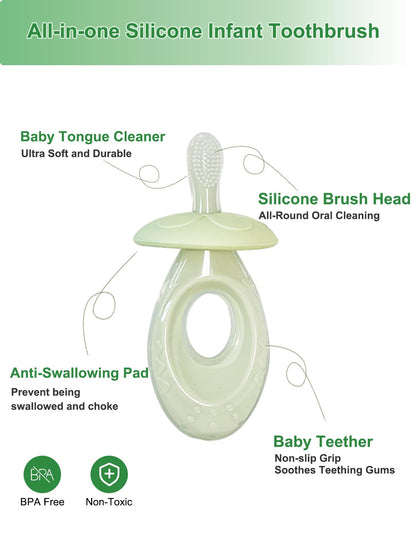 BOVELLA Baby Toothbrush & Teether – Ultra Soft Silicone (Green)