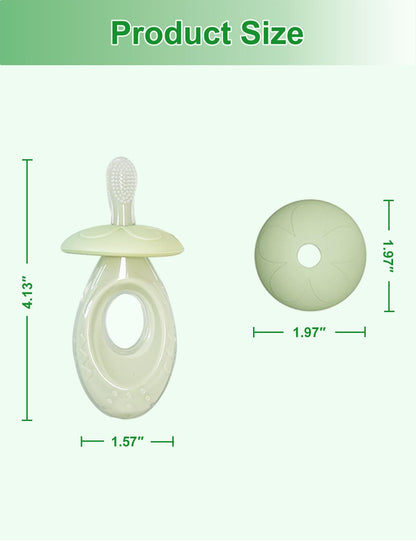 BOVELLA Baby Toothbrush & Teether – Ultra Soft Silicone (Green)
